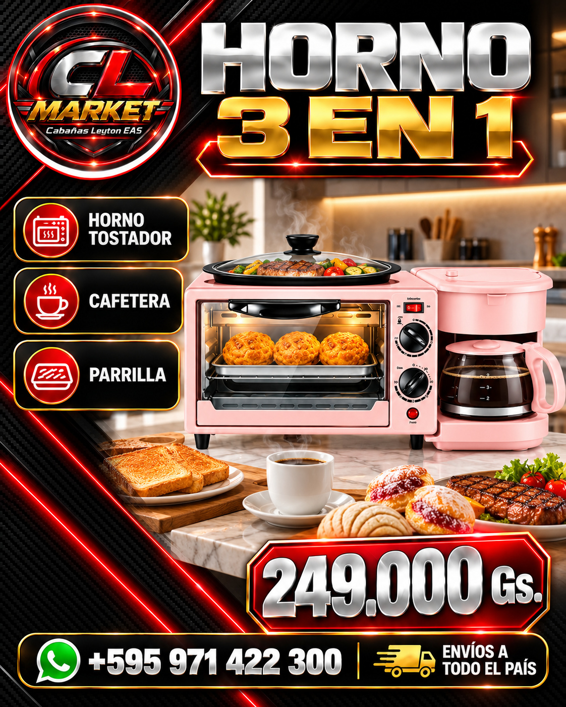 Horno eléctrico 3 en 1